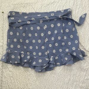 NWOT Shein Curve Blue/White Gingham Floral Mini Skirt w/ Waist Tie Women’s 4XL